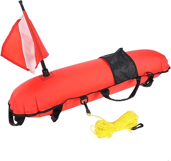 Alomejor Torpedo Buoy Holds Diving Inflation with Folding Flag and Rope. For Diving Spear Fishing Freediving Orange
