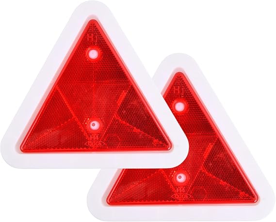 2 PCS Triangle Reflectors, 18 cm Red Warning Triangle, 70 mm Hole Spacing, Triangle Reflector for Trailers, Trucks, Cars, Caravans, Road Construction, Road Traffic Warning and Maintenance Vehicles