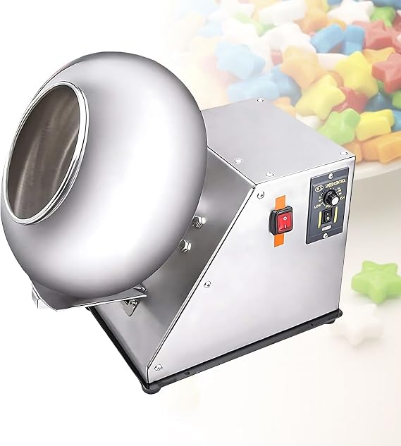 Electric Candy Coating Machine, Mini Table Top Chocolate Panning Machine, 2-5kg/h Commercial Nut Coater and Rounding Dryer for Sugar Ball Snacks(110V)