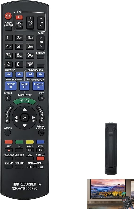 N2QAYB000780 Remote Control Compatible with Panasonic HDD Blu Ray DVD Recorder DMR HWT230EB HWT130EB HW120EBK PWT635 PWT530 PWT520EB PWT520 Recorder IR6, Replacement Remote No Setup Required