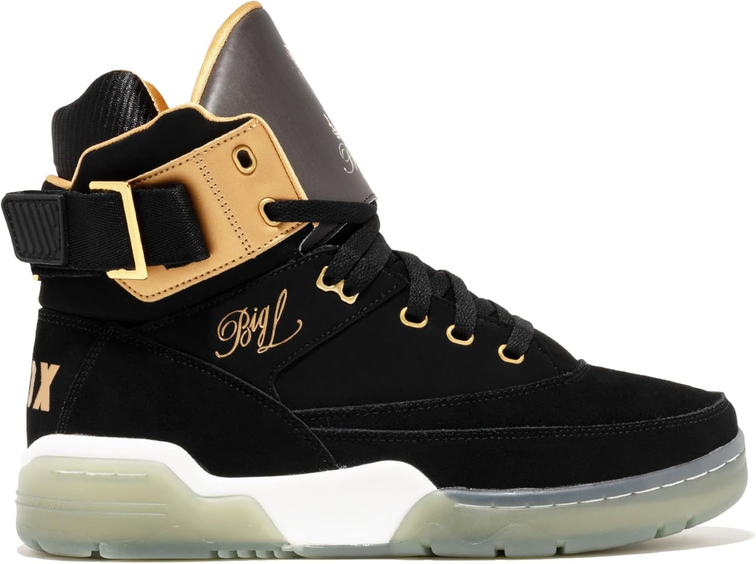 PATRICK EWING Athletics 33 HI x Big L BlackGoldIce Sneakers Premium Suede Upper Reversible Ankle Strap