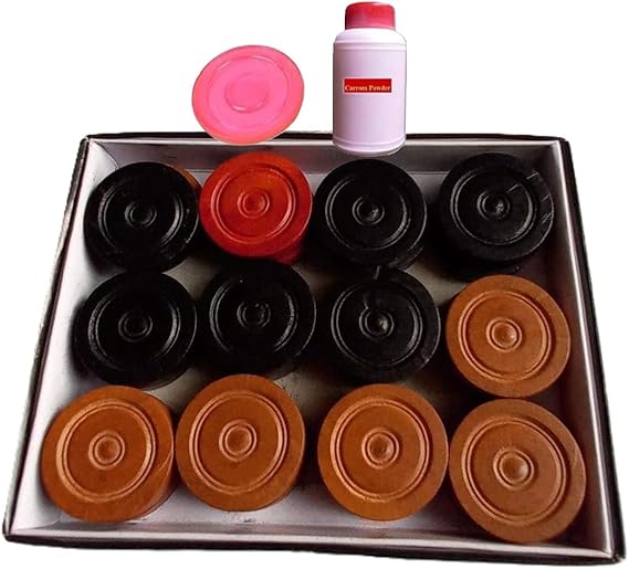 Carrom Board Wooden Coins - 24 Coins - 1 Striker - Used in International Carrom Tournaments - 100% Original