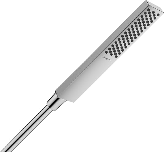 hansgrohe Pulsify E - Water-Saving Shower Head with 5 l/min (EcoSmart+), Hand Shower with 1 Jet Type (PowderRain), Square Shower Head (100 x 25 mm), Chrome