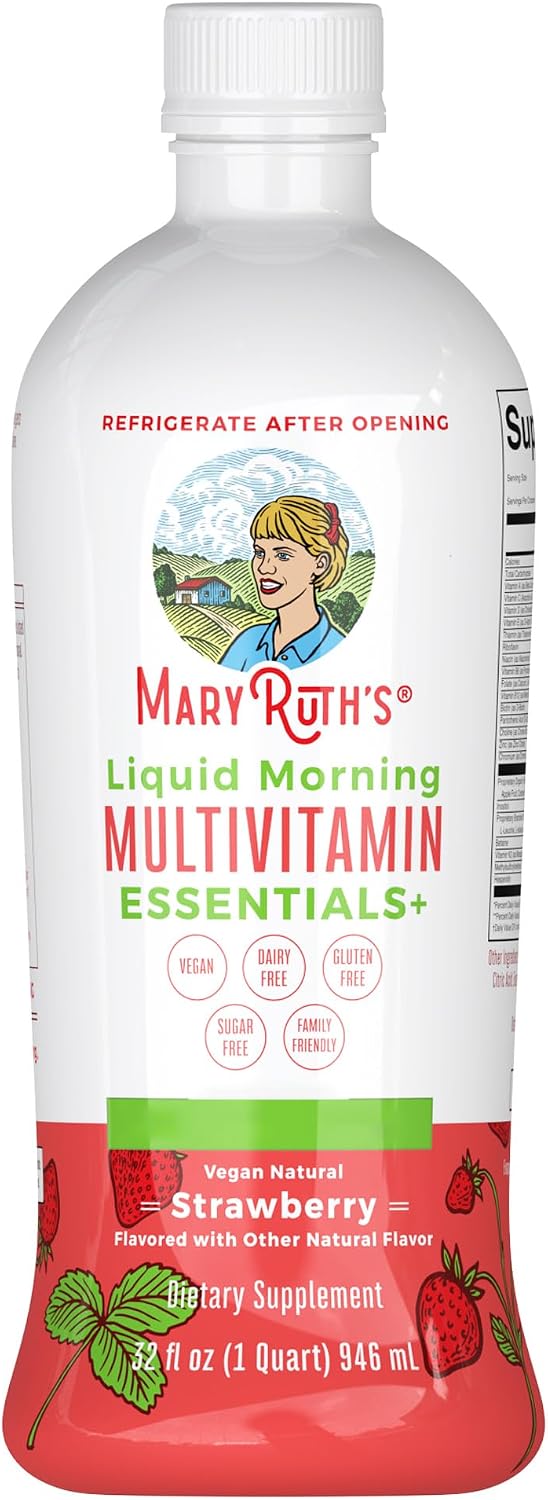 MaryRuth's Liquid Morning Multivitamin Essentials + 946 ml Wide Spectrum of Vitamins per Dose Strawberry Flavor Vegan Gluten Free GMO Free