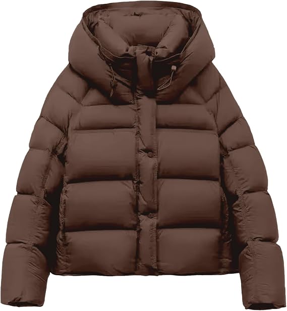 Women's Short Puffer Jacket with Hood - Warm Padded Quilted Jacket for Winter Fashionable Winter Jacket in Cropped Look