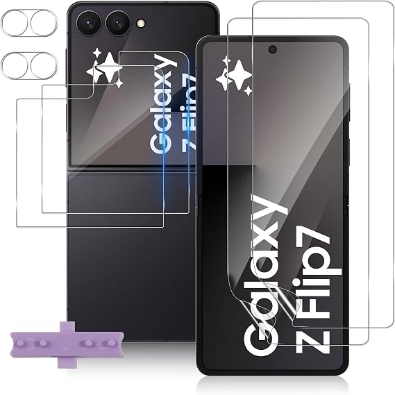 TUTUO [2+2+2 Pack for Samsung Galaxy Z Flip 7 Screen Protector + Back Tempered Glass + Camera Lens Protector with Easy Installation Tool, HD 9H Rear Film, Soft TPU Inner Protective Film Anti-Scratch
