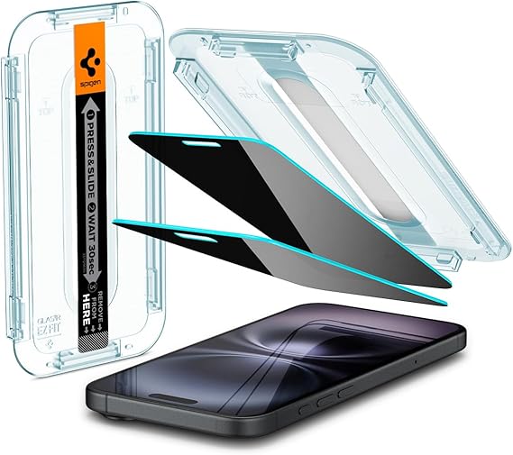 Spigen iPhone 16 / 15 ile Uyumlu Kolay Kurulum Cam Ekran Koruyucu GLAS.tR EZ Fit Privacy HD (2 Adet) Hayalet - AGL06905 (Spigen TR Garantili)