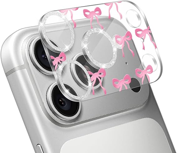 Camera Lens Protector Compatible with iPhone 17 Pro Max, Cute Bow&Glitter