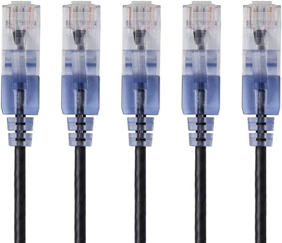 Monoprice SlimRun Cat6A Ethernet Patch Cable - Network Internet Cord - RJ45, Stranded, UTP, Pure Bare Copper Wire, 30AWG, 2 Feet, Black, 5-Pack