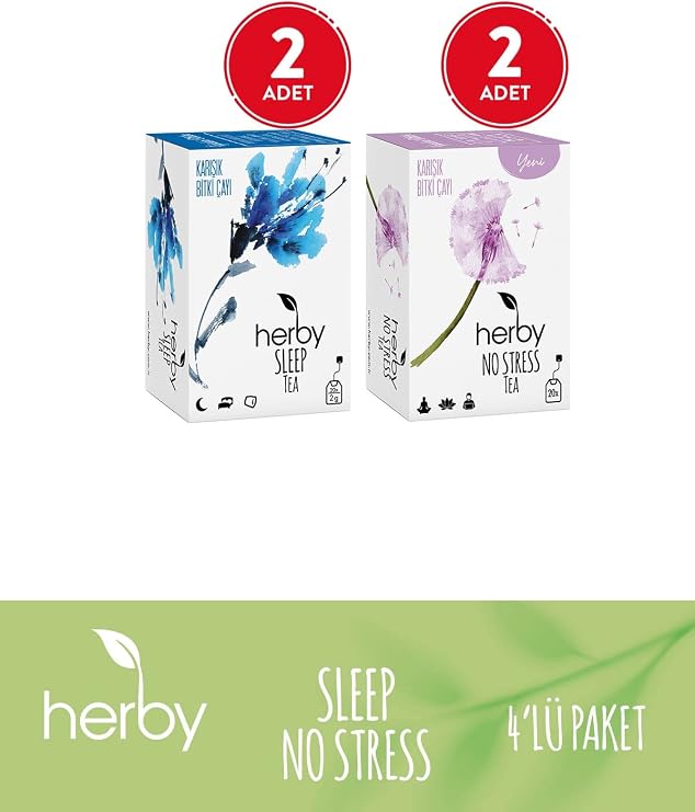 Herby Bitki Çayı Rahatlama Paketi (Sleep Tea, No Stress Tea), 4'lü