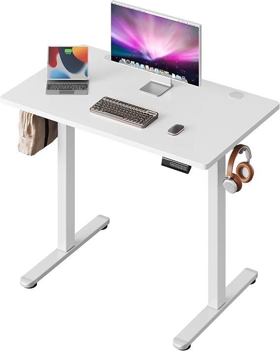DEVAISE Electric Adjustable Height Desk 100x60 cm, Standing Desk with Memory Smart Pannel, Adjustable Height 72-120cm, Silent Motor, Ergonomic Desk Table for Home Office, White