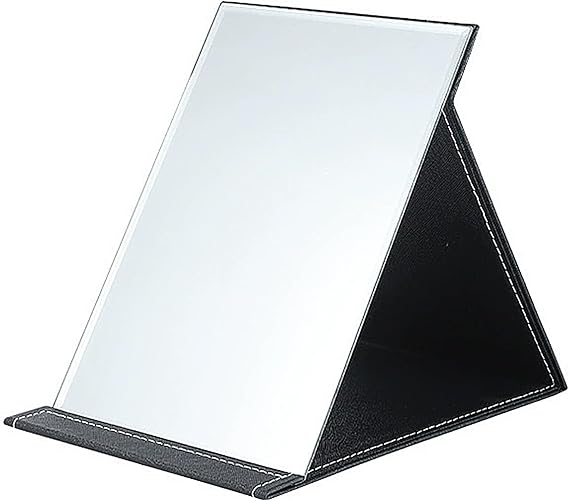 Folding Tabletop Travel HD Makeup Mirror,PU Leather Foldable Cosmetic Mirror,Compact Standing Vanity Mirrors for Men, Women and Girls