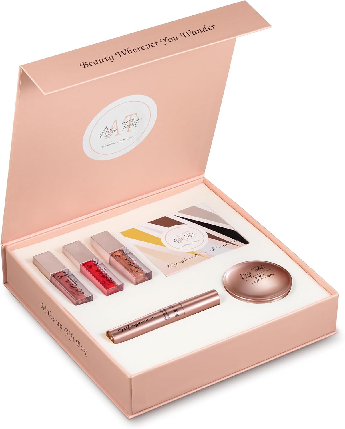Makeup Set, Headlight Palette, Illuminator, Mascara, 3-Piece Liquid Lipstick, Professional Cosmetic Gift Box