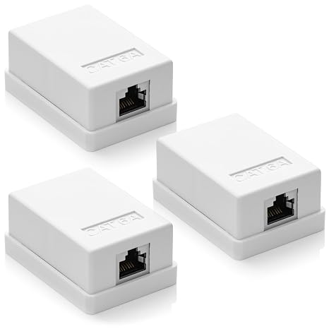 deleyCON CAT 6a Network Socket 1x RJ45 Socket FTP 10 Gbit Pack of 3 - White