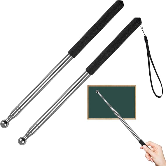 2 Pcs Telescopic Pointer Stick, Retractable Teacher Rod with Lanyard