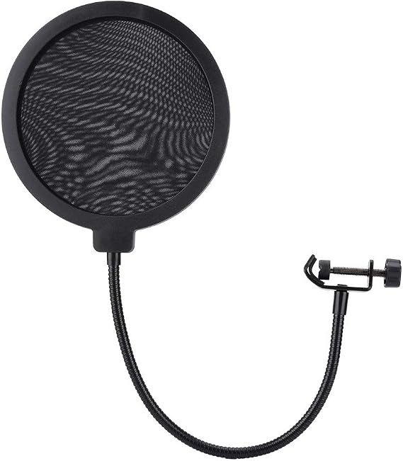 Lazmin112 Microphone P-op Filter Mask, Studio Mic Wind Screen P Op-up Filter Mask Shield With Stand Clamp, 15.5cm Diameter Round Shape