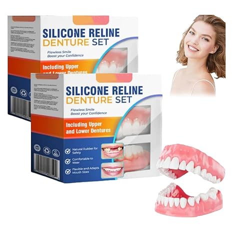 Luhaka Silicone Reline Denture Set, Bikenda Silicone Reline Denture Set, Bikenda Denture Set, Bikenda Silicone Reline Denture Set UK Man, Silicone Soft Dentures Repair,Snap On Veneers Teeth (2PC)