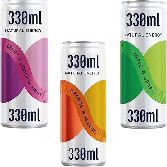 Natural Energy Sparkling Variety Pack – 330ml – Raspberry & Rose, Dark Fruits with Guarana, Grape & Apple with Ginseng – Refreshing, Healthy Energy Drinks - Prd (8 x Bottles)