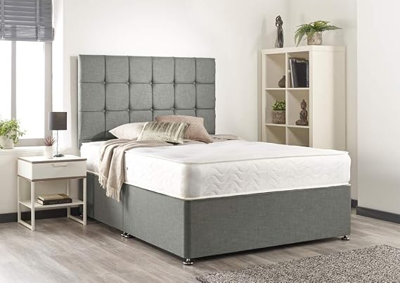 Bed Centre Silver Linen Memory Foam Divan Bed Set With Mattress, 2 Drawers (Bottom Base) And Headboard (Double (135cm X 190cm))