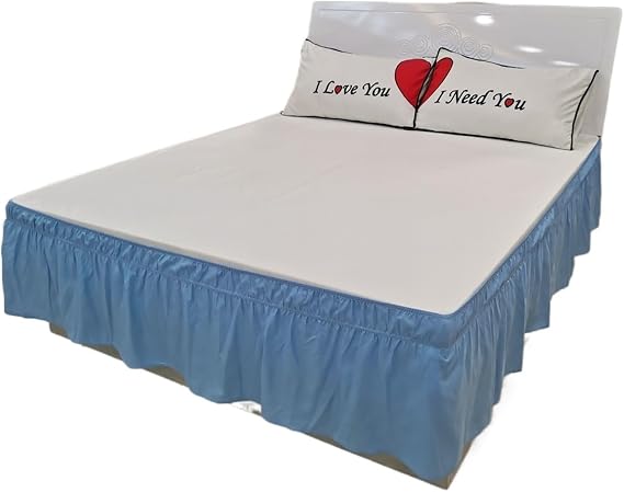 Divan Base Cover Solid Color Elastic Bed Ruffles Bed Skirt Wrap Around Style Easy Fit 15 Inch Drop Dust Ruffle Bed Skirts Corners Fade Resistant Bed Skirt(BLUE,120x200x40cm)