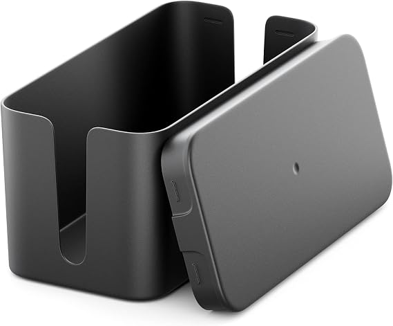 Cable Management Box, Cable Tidy Box Black Cable Organiser Box with Lid Small Cable Box for Hiding Power Strips Electrical Cords Organiser