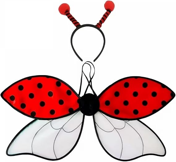 Lady Bug Wings & Antenna Headband Set 2Pcs Halloween Costume Accessories for Adults Women Cosplay Photo Props