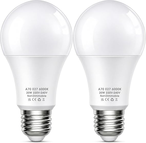 200W Equivalent LED Screw Bulbs, 20W E27 LED Bulbs Cool White 6000K, 2 Pack [Energy Class F]
