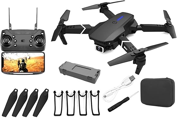 SDMAX GPS Drone E88 Pro With USB Cable And Accessories, 4k Video Drone, Foldable Air Craft, Battery Operated, 120 Degree Shooting Range, Flashing Light, Portable, Quardcopter
