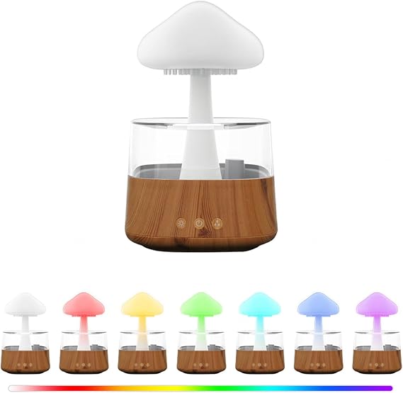 Rain Lamp, 450ml,Timing Function Relaxing Sound Of Water Drops Raining Cloud Humidifier Water Drip, Suitable for Bedroom,WoodColor