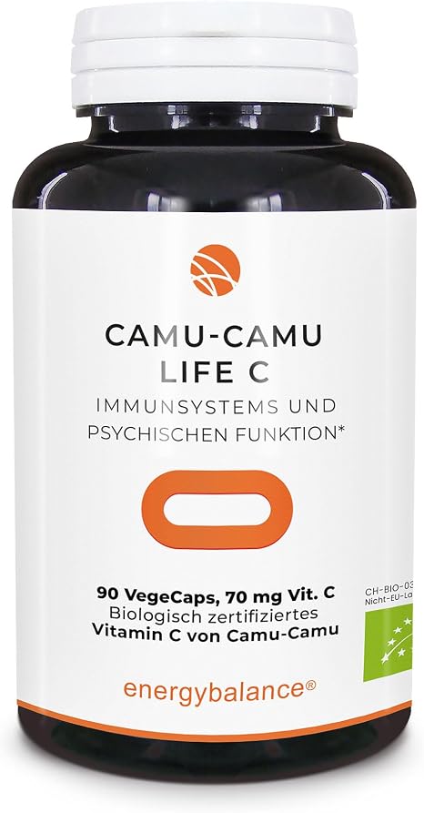 EnergyBalance Camu-Camu life C Capsules with Natural Organic Vitamin C Antioxidants Vegan Gluten Free 90 VegeCaps of 70 mg