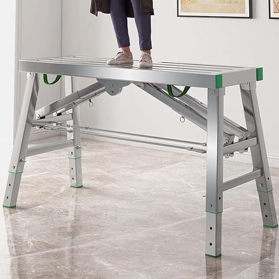 Portable Folding Work Platform, Adjustable Work Platform, Folding Steel Ladder, Folding Steel Scaffolding Ladder, Maximum Load 800 LBS