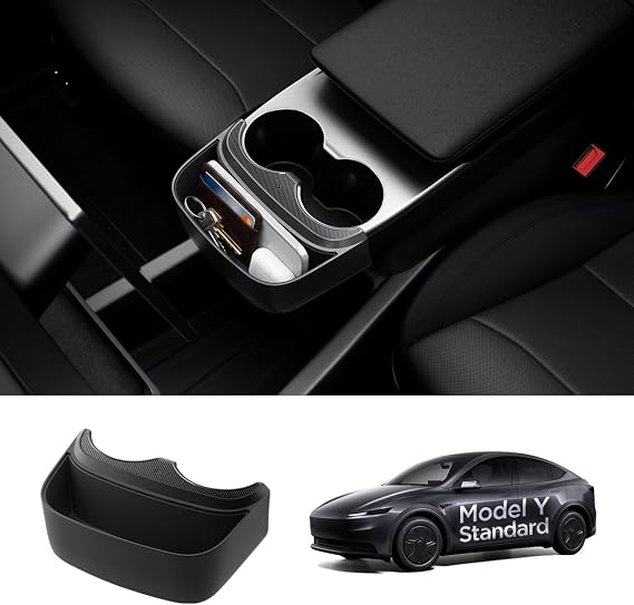 Spigen Tesla Model Y Juniper Standard 2026 Centre Console Organiser Extender, Anti-Slip Cup Holder Front Storage Tray, Premium Interior Accessories Compatible with Tesla Model Y Standard ONLY