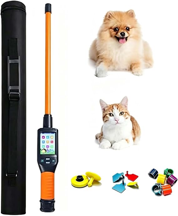 Handheld Universal RFID Tag Identifier, Long Range Pet Microchip Scanner 134.2 kHz for Dogs Cats Pigs, Reader for FDX-B/HDX/EMID, USB & Bluetooth Data Export 120s Auto Power Off