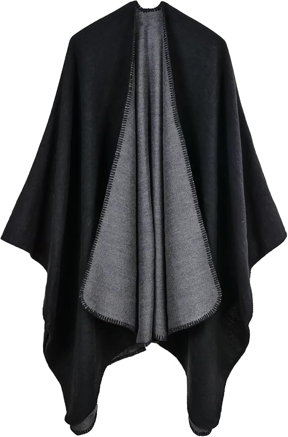 Women Poncho Cape Knitted Shawl Poncho Shawl Scarf Faux Cashmere Reversible Oversized Warm Blanket Wraps Shawl Wraps Cardigans Open Front Scarf Coat for Spring Autumn Winter