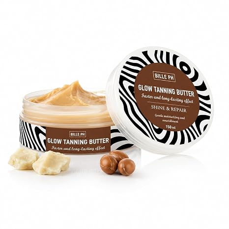 Tanning Accelerator & Self-Tanner 150ml - Tanning Butter Oil for Quick Tan With Olive Oil Coconut Oil Shea Butter & Cocoa Butter Shimmering Pearls Non-Greasy SPF Free