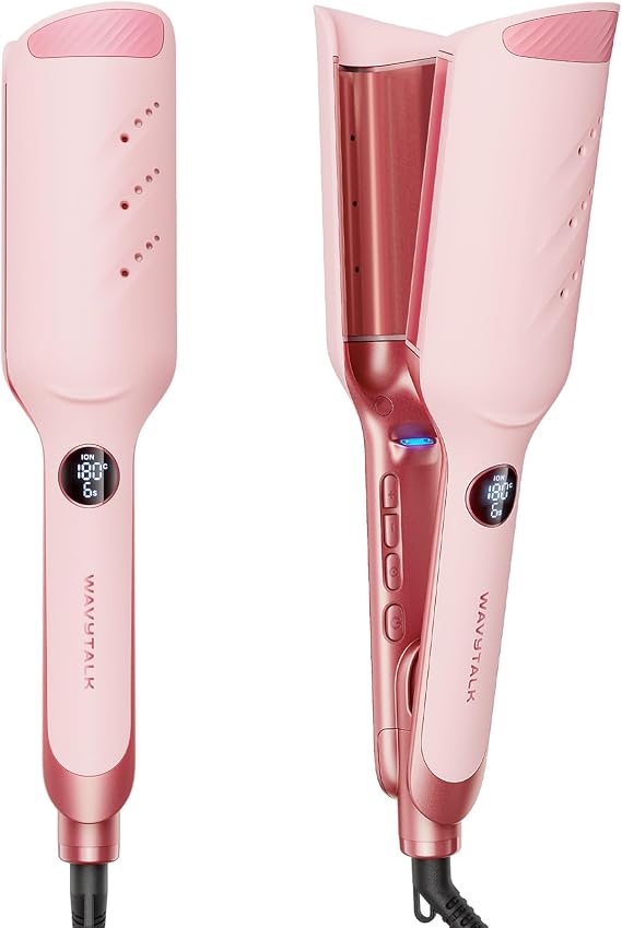 Wavytalk Curling Iron, Wave Iron, 1.4 inches 35 mm, Deep V Plate, Just Clip On, Timer, Beep Sounds, Prevents Burns, Ventilation Design, Low Damage, Negative Ion, Fluffy, Korean Style, Temperature