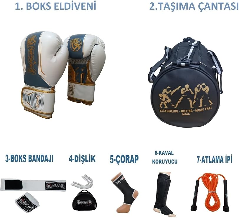 Dragon Do Kıck Boks Eldiveni Çantalı Antrenman Seti Boxing Legacy Ve Ekipmanı Beyaz 8 Oz