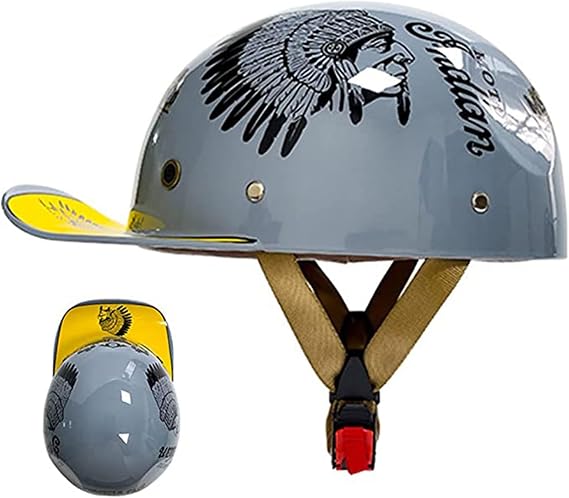 Baseball Style Cap Retro Motorcycle Helmet Unisex-Adult - DOT Approved Open-Face Motorbike Helmets Retro Half Helmet Fashion Baseball Cap DOT Approved D,XL/(61~62cm)
