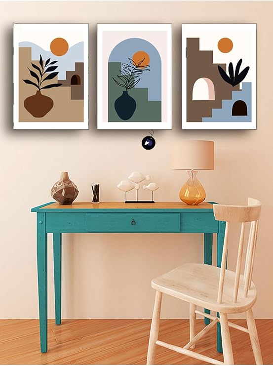 Postermanya (pster149) Yaz Güneşinde Saksı Üçlü Kanvas Tablo Seti, Premium 3'lü Canvas, 3 Parçalı Duvar Tablosu 50 x 70
