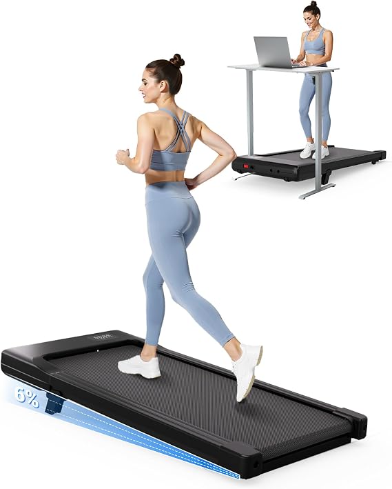 DeerRun Walking Pad with 6% Incline, Under Desk Treadmill for Home Office