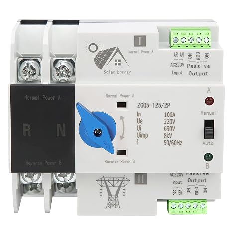 Automatic Transfer Switch,ATS Photovoltaic 220V 100A 2P Automatic Double Transfer Switch For Solar Panel and Municipal Electricity