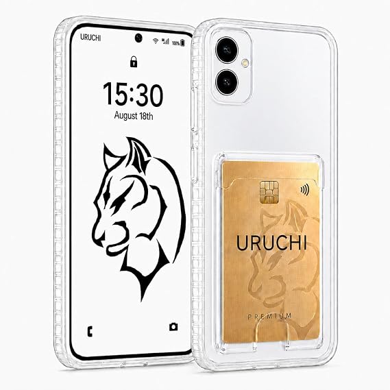 URUCHI Kartlıklı Crystal Şeffaf Kılıf Samsung A06 4G için, [Sararma Önleyici] [Kamera Koruma] [Kart Bölmeli] Şeffaf Şok Geçirmez Koruyucu İnce Kapak