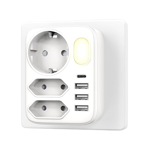 Double Plug for Socket 3-Way Multiple Socket with USB and Night Light