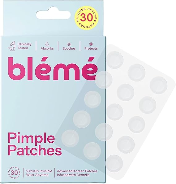 Blémé Pimple Patches - Pack of 30, Clear Invisible Ultra-Thin Hydrocolloid Dots, Acne Spot Treatment - Face Korean Skincare - Suitable for All Skin Types - Vegan & Cruelty-Free