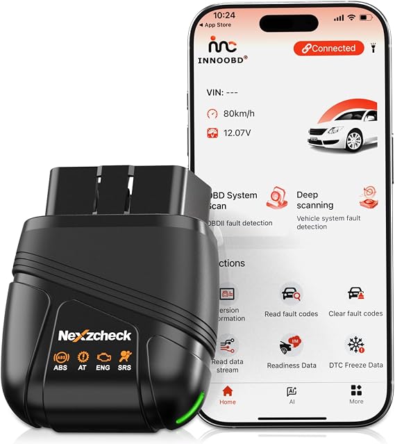 OBD2 Scanner Bluetooth Code Reader: Wireless Car Diagnostic Tool with Engine/AT/ABS Diagnostic AI-Powered Q&A Analysis for iOS and Android - Full System Diagnosis & Lifetime Free Updates