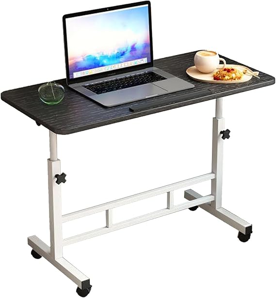 Standing Desk Adjustable Height, Mobile Stand Up Desk with Wheels, Standing Table Height 65-87 cm with Tilting Tabletop & Lockable Wheels for Bedroom, Living Room, Office, Black 40 * 60cm