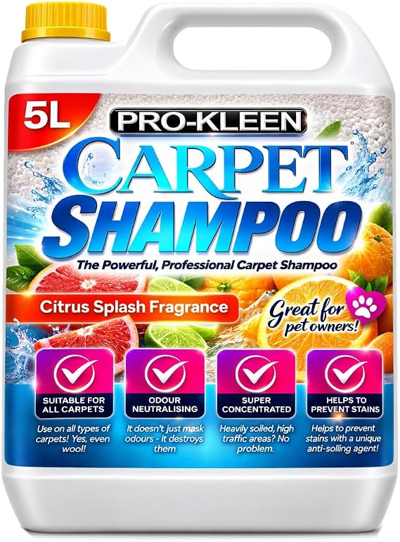 Pro-Kleen Professional Carpet Shampoo - Citrus Fragrance 5L - High Concentrate Cleaning Solution - Suitable For All Machines