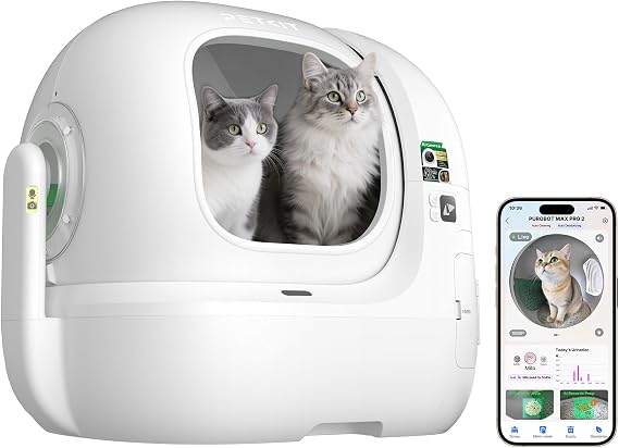 PETKIT PUROBOT MAX Pro 2 Self-Cleaning Cat Litter, Major Entrance, AI Chamber, Self-Cleaning Cat Litter, 2.4G and 5G WiFi, Sanitary Tracking, Odor Elimination, 76L, for Various Cats
