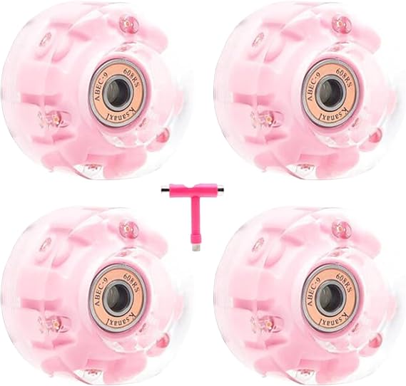 Quad Light Up Wheels - 4 Piece Silent High Elasticity Material, 4 Roller Skates Replacements in Bright Shining Inline | Skates for Indoor Speed Training and Recreation, Vibrant Wheelset Performance
