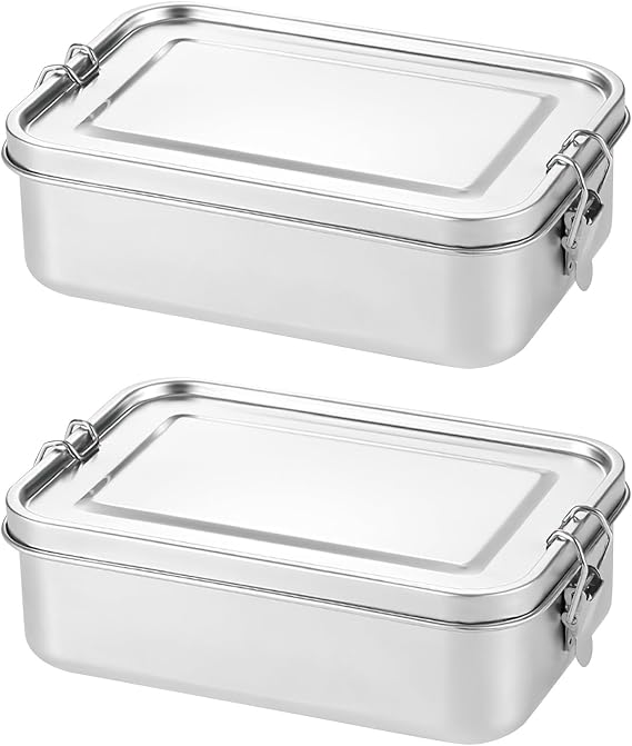 Pack of 2 850 ml Stainless Steel Lunch Box for Adults and Children